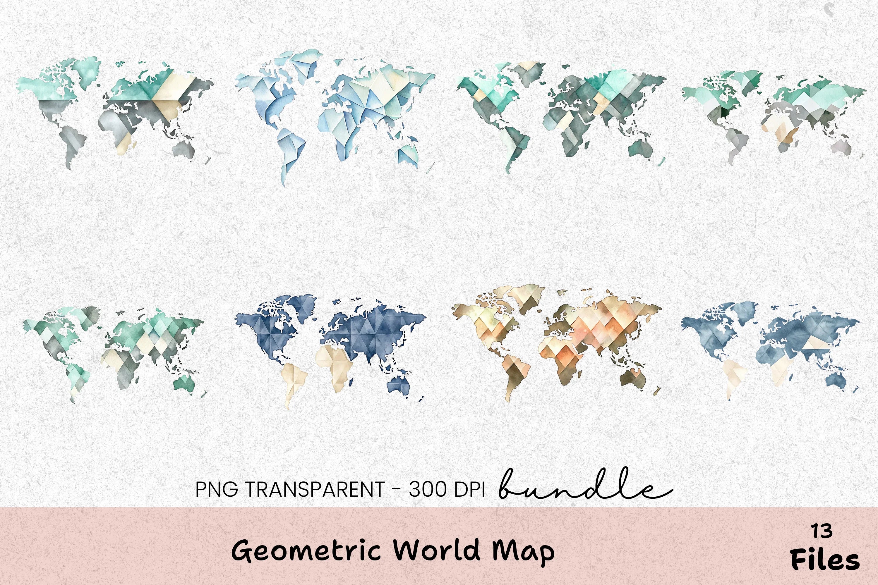 Geometric World Map Clipart Bundle - CraftNest - Digital Crafting and Art