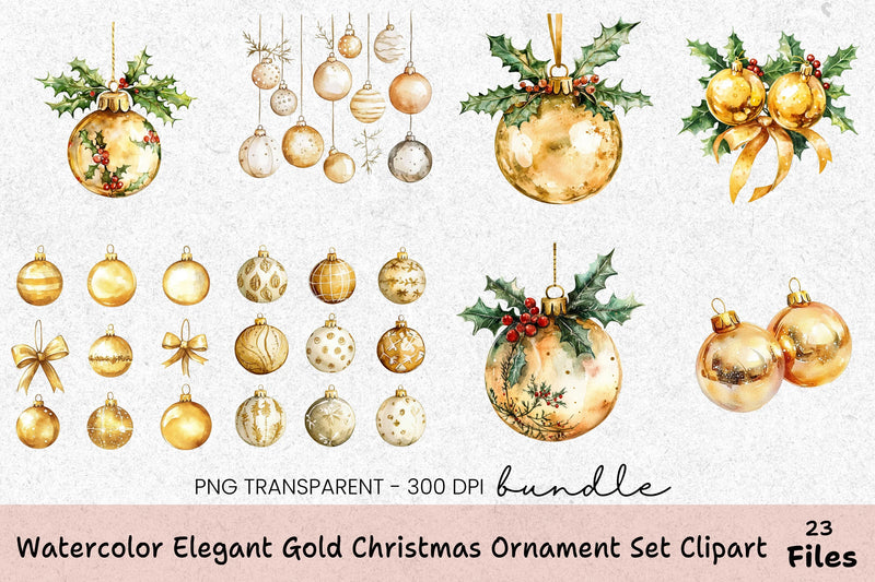Elegant Gold Christmas Ornament Clipart Bundle - CraftNest - Digital Crafting and Art