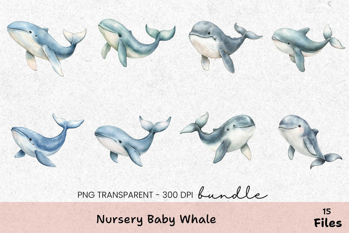 Nursery Baby Whale Clipart Bundle