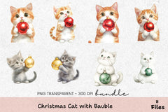 Christmas Cat with Bauble Clipart Bundle - CraftNest - Digital Crafting and Art