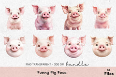 Funny Pig Face Clipart Bundle - CraftNest - Digital Crafting and Art