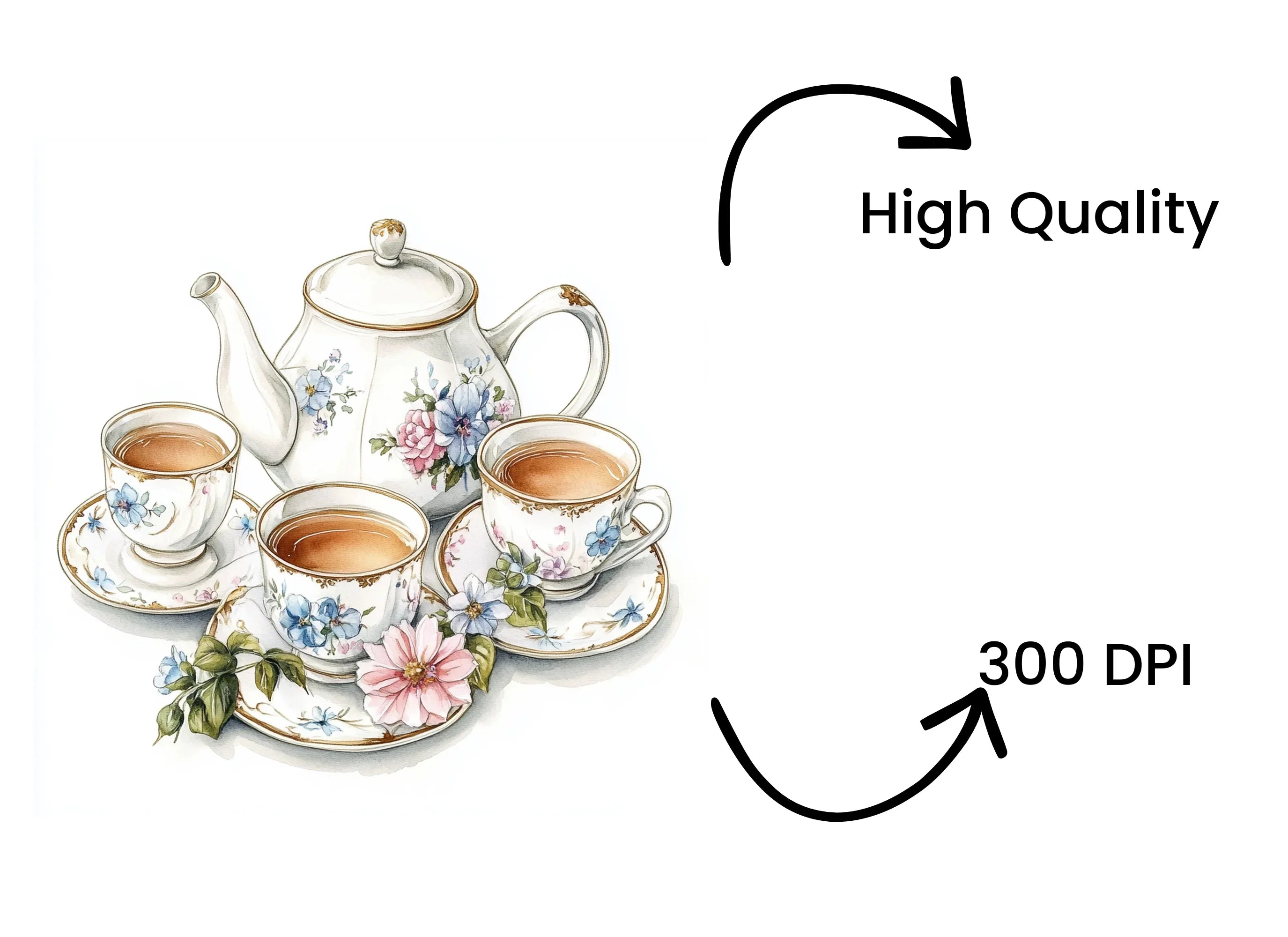 Elegant Floral Teapot and Teacup Clipart Bundle