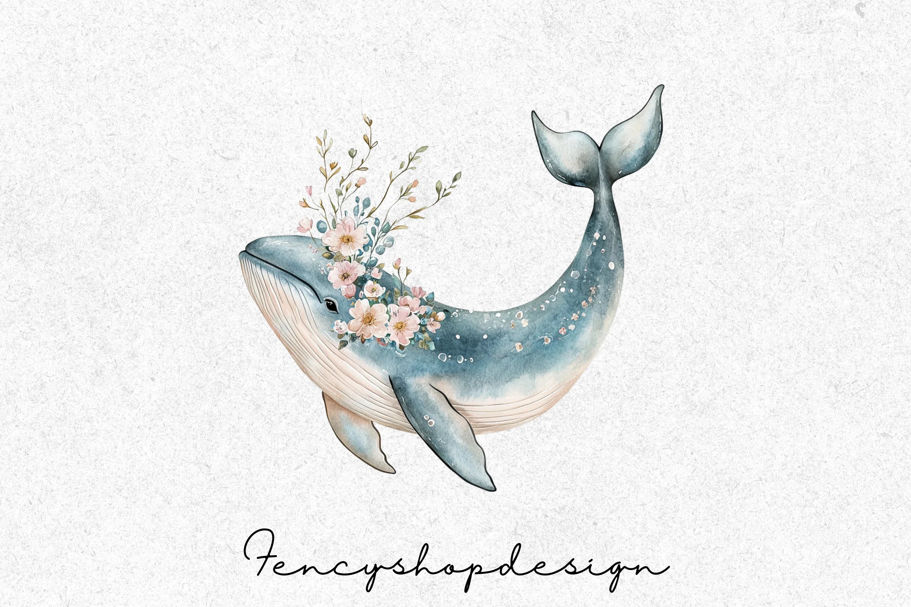 Floral Whales Ocean Clipart Bundle