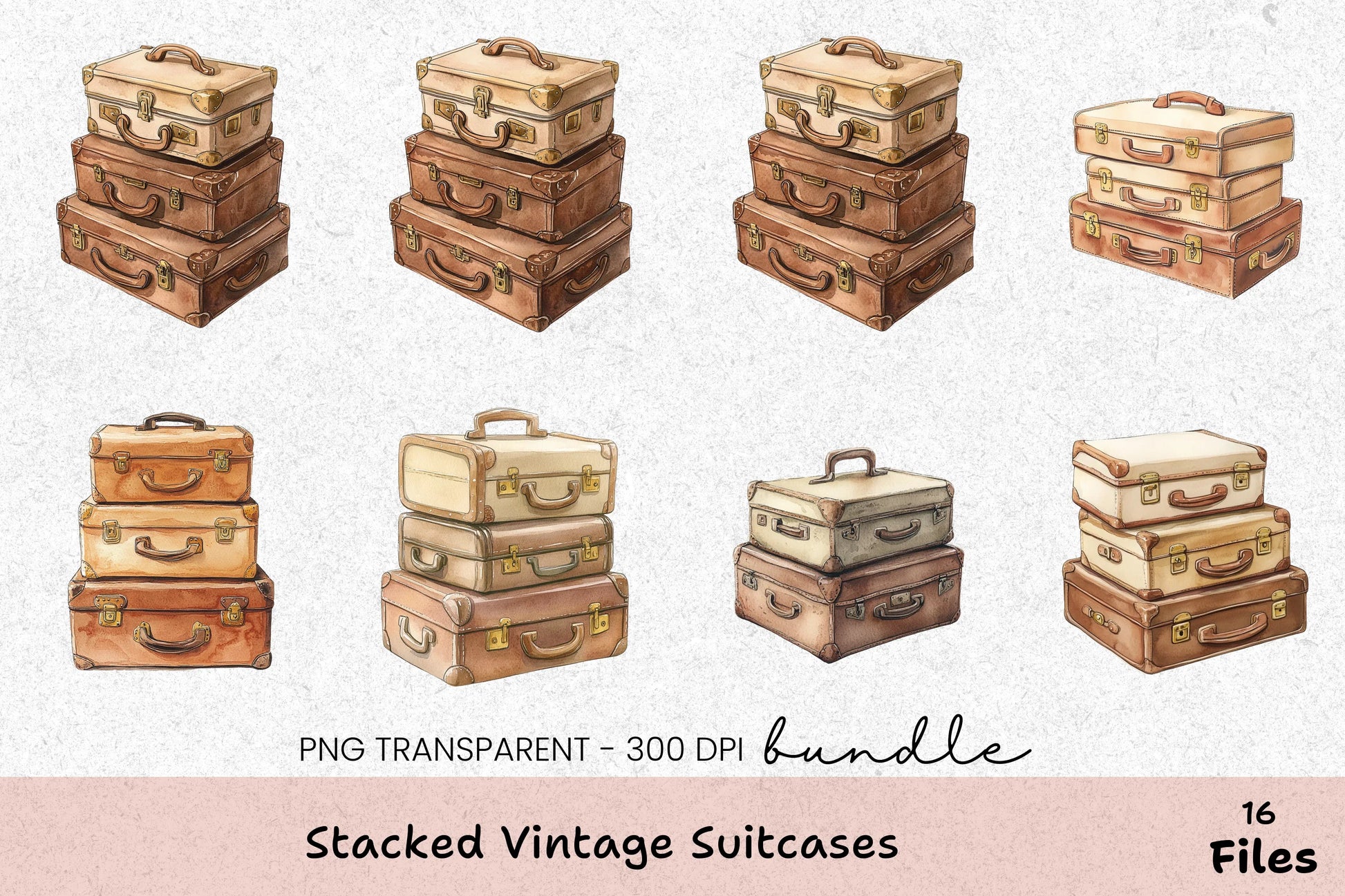 Stacked Vintage Suitcases Clipart Bundle - CraftNest - Digital Crafting and Art
