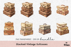 Stacked Vintage Suitcases Clipart Bundle - CraftNest - Digital Crafting and Art