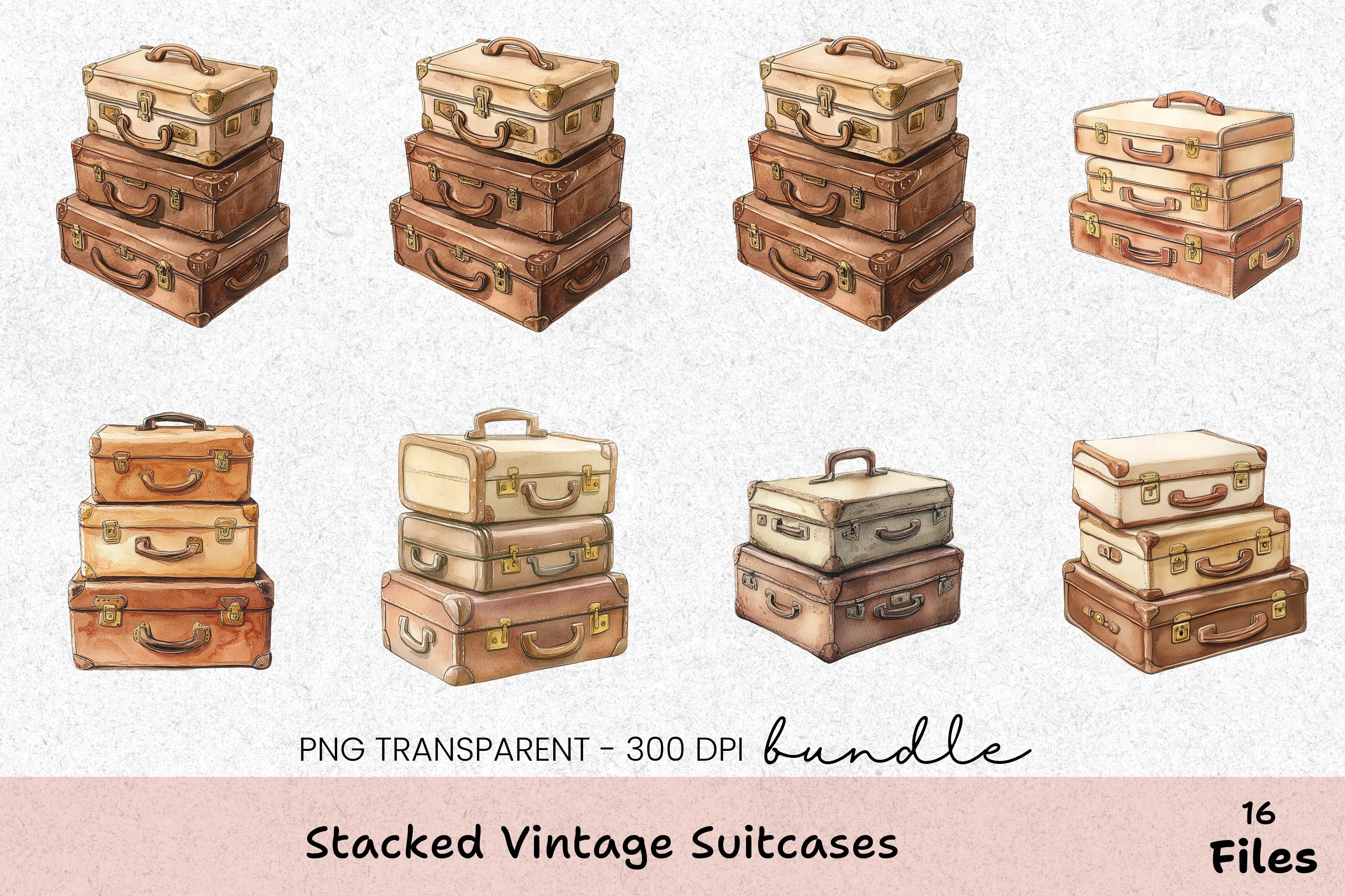 Stacked Vintage Suitcases Clipart Bundle - CraftNest - Digital Crafting and Art