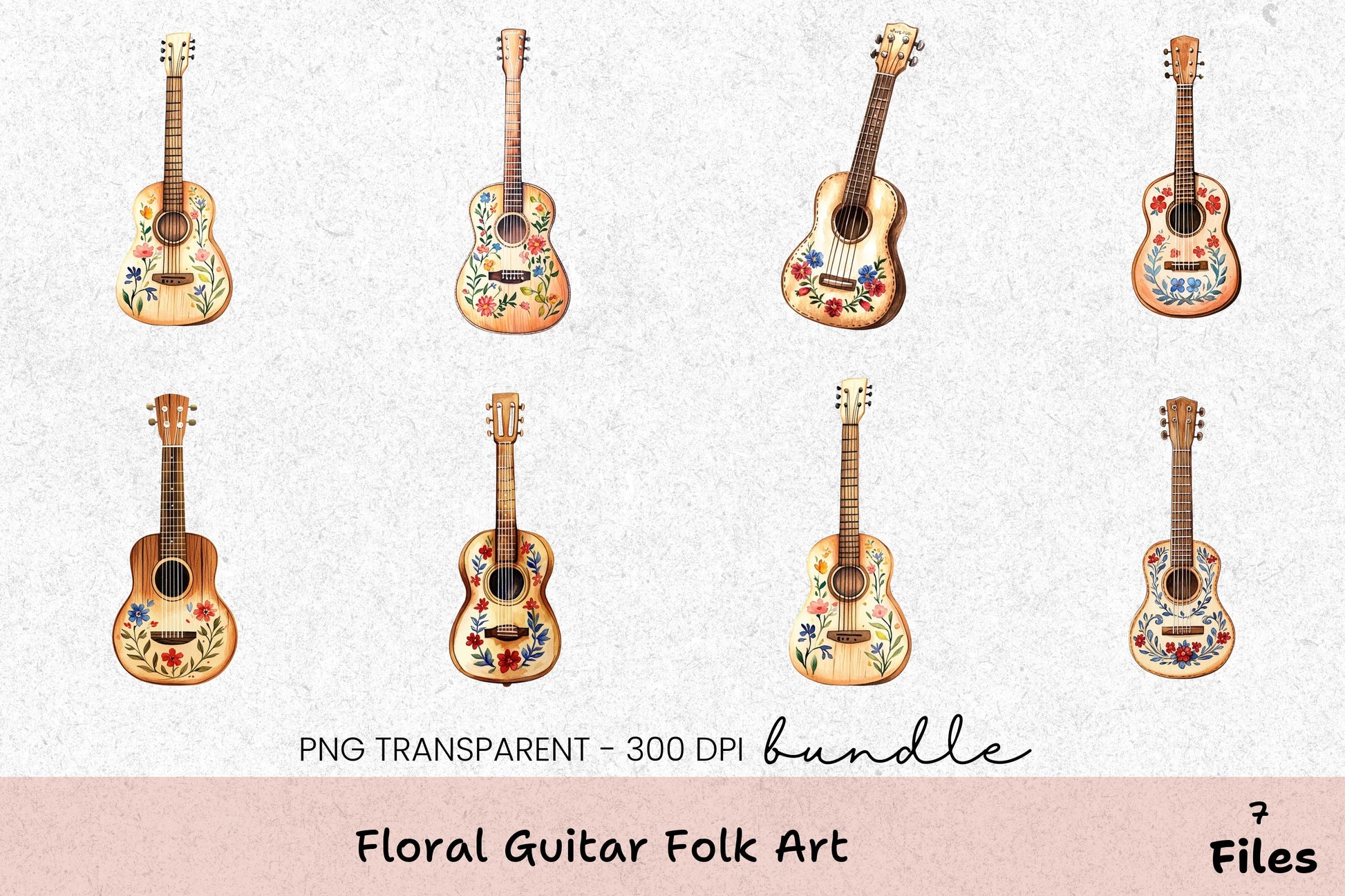Floral Guitar Folk Art Clipart Bundle - CraftNest - Digital Crafting and Art