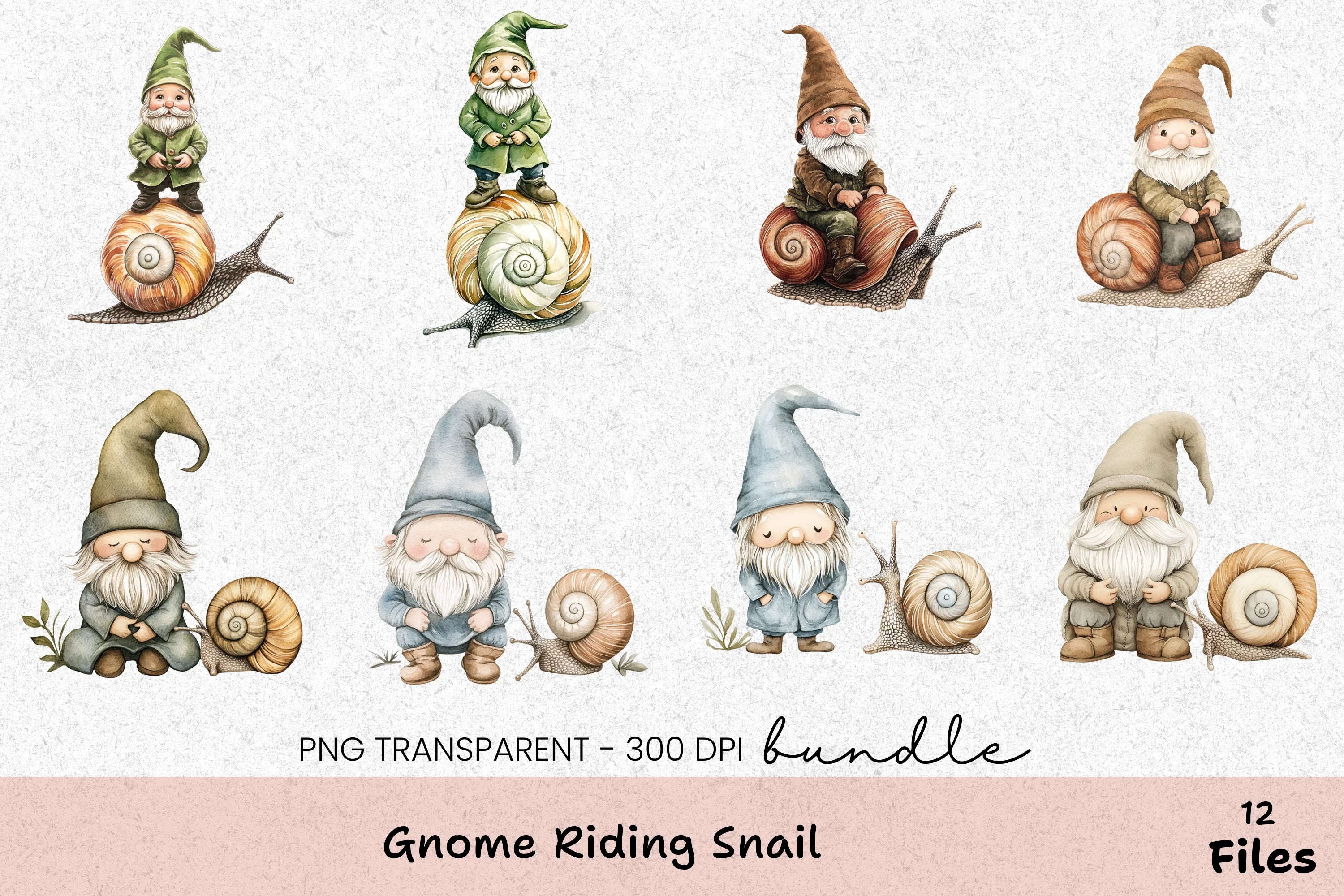 Gnome Riding Snail Clipart Bundle - CraftNest - Digital Crafting and Art