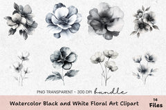 Black and White Floral Art Clipart Bundle - CraftNest - Digital Crafting and Art
