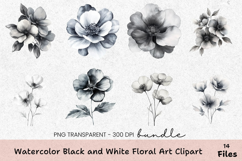Black and White Floral Art Clipart Bundle - CraftNest - Digital Crafting and Art