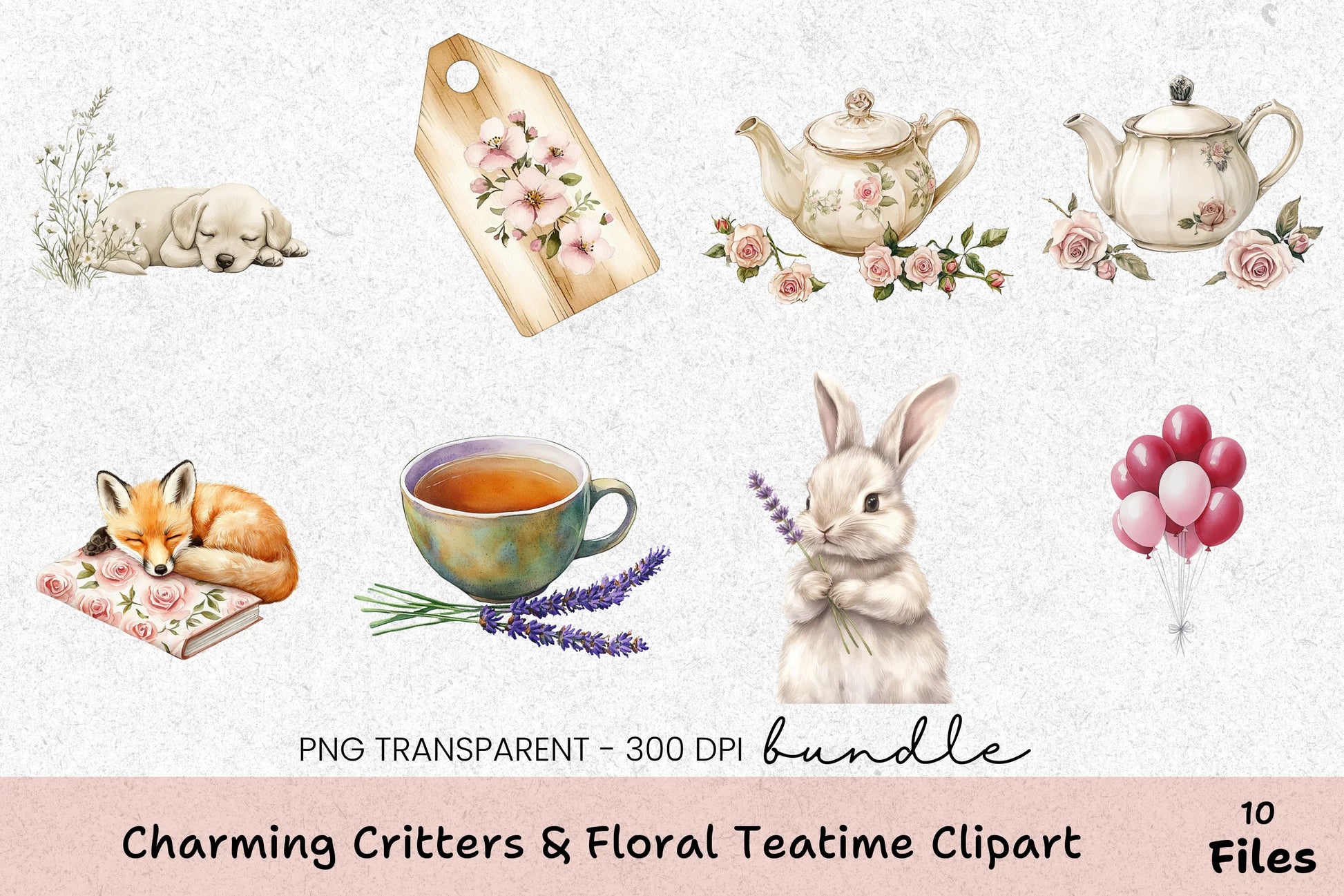 Charming Critters & Floral Teatime Clipart Bundle - CraftNest - Digital Crafting and Art