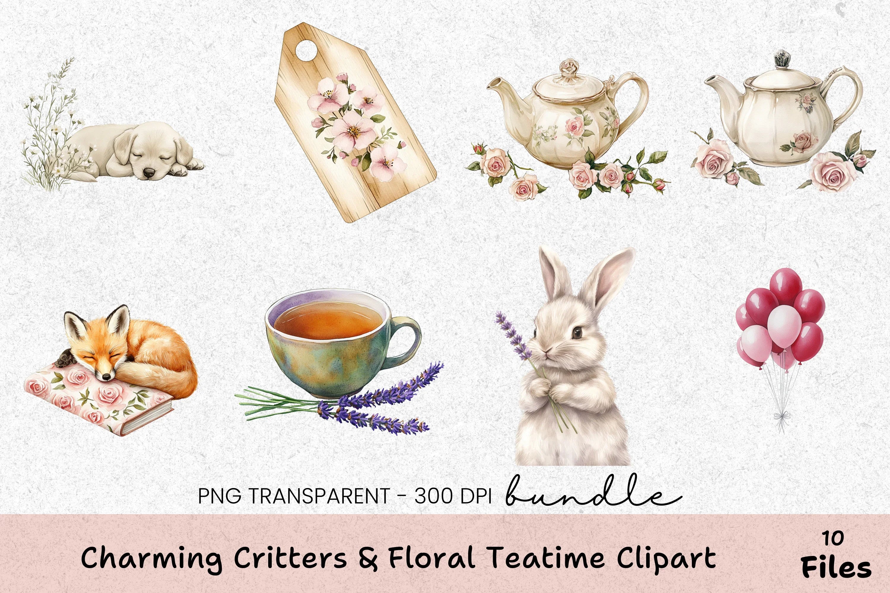 Charming Critters & Floral Teatime Clipart Bundle - CraftNest - Digital Crafting and Art