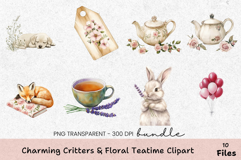 Charming Critters & Floral Teatime Clipart Bundle - CraftNest - Digital Crafting and Art