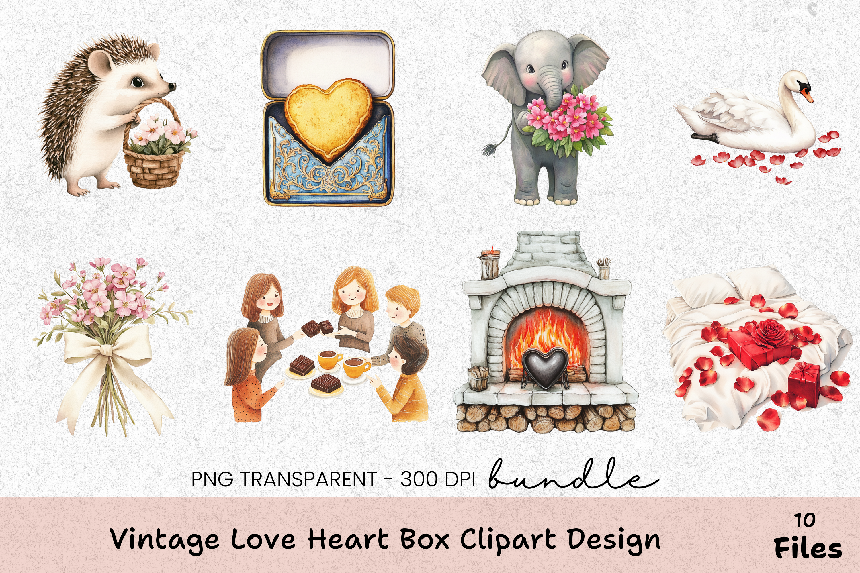 Vintage Love Heart Box Design Clipart Bundle