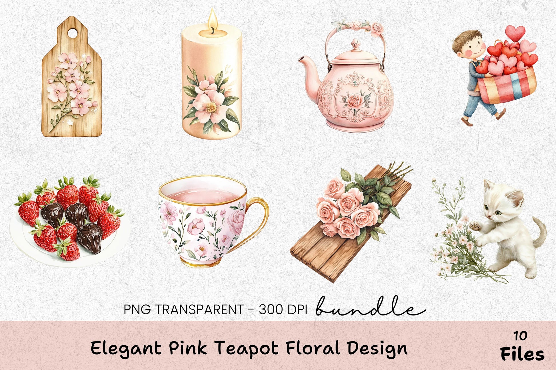 Elegant Pink Floral Teapot Clipart Bundle - CraftNest - Digital Crafting and Art