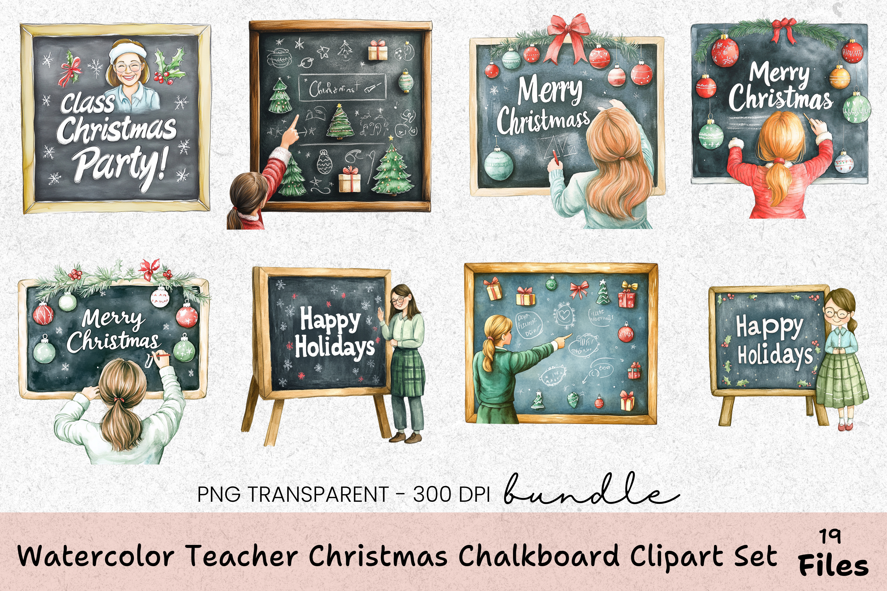 Teacher Christmas Chalkboard Clipart Bundle