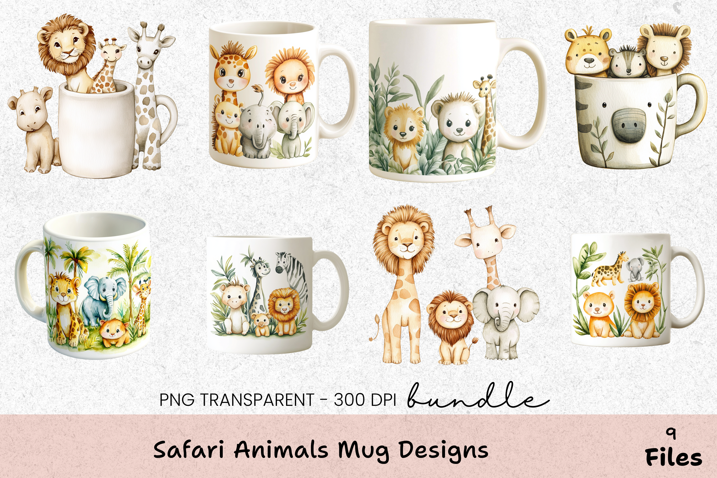 Safari Animals Mug Wrap Design Bundle