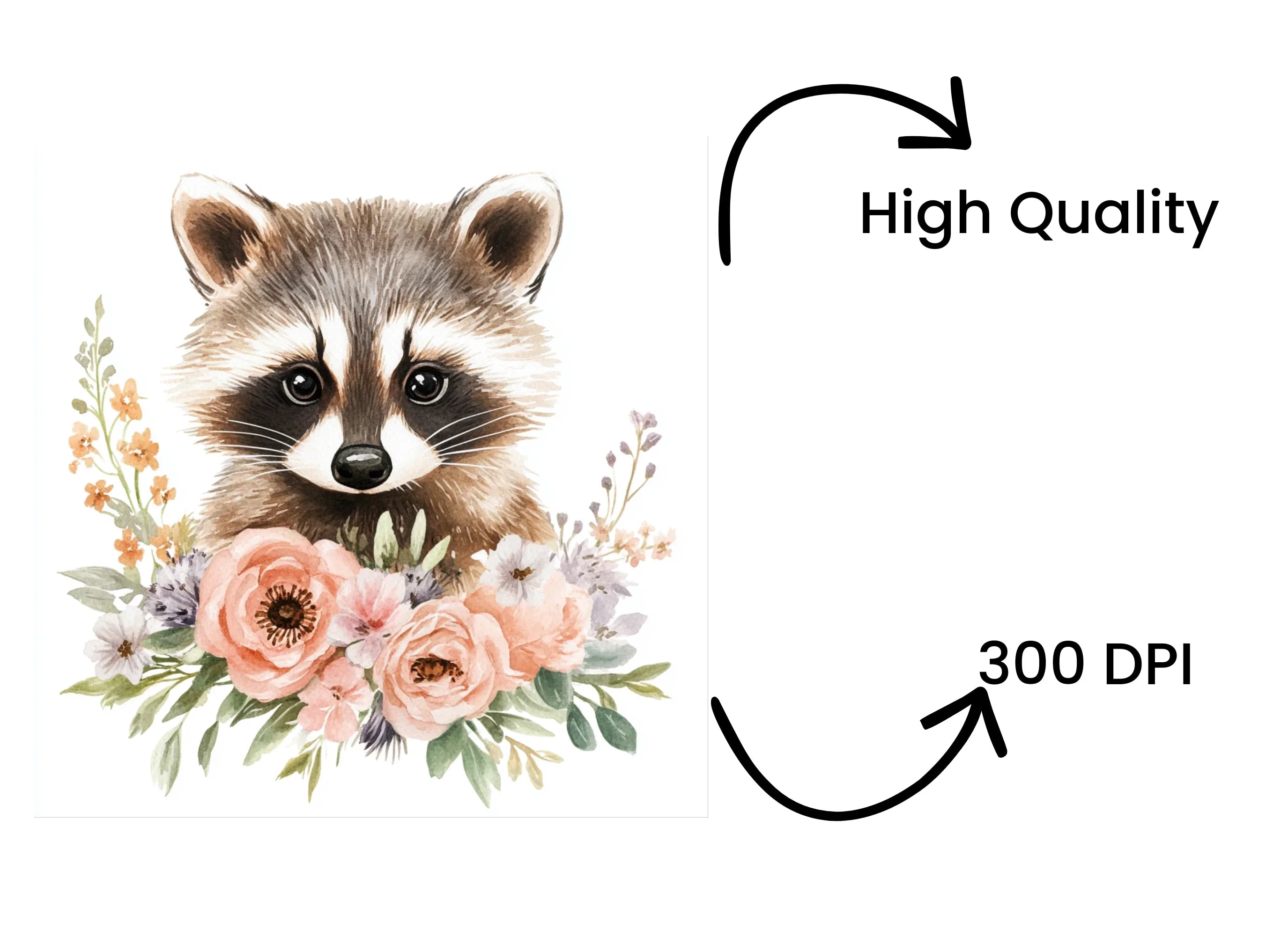 Cute Raccoon with Flowers Clipart Bundle