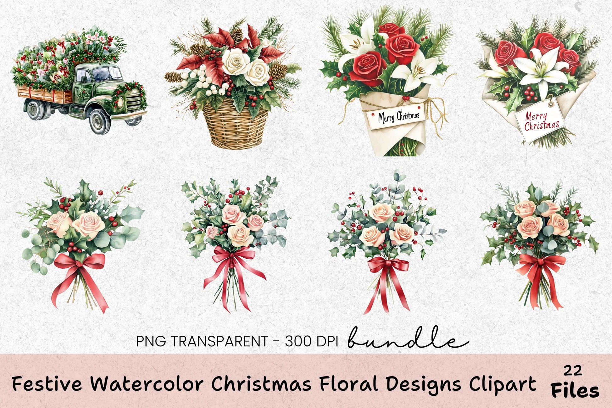 Festive Christmas Floral Designs Clipart Bundle - CraftNest - Digital Crafting and Art