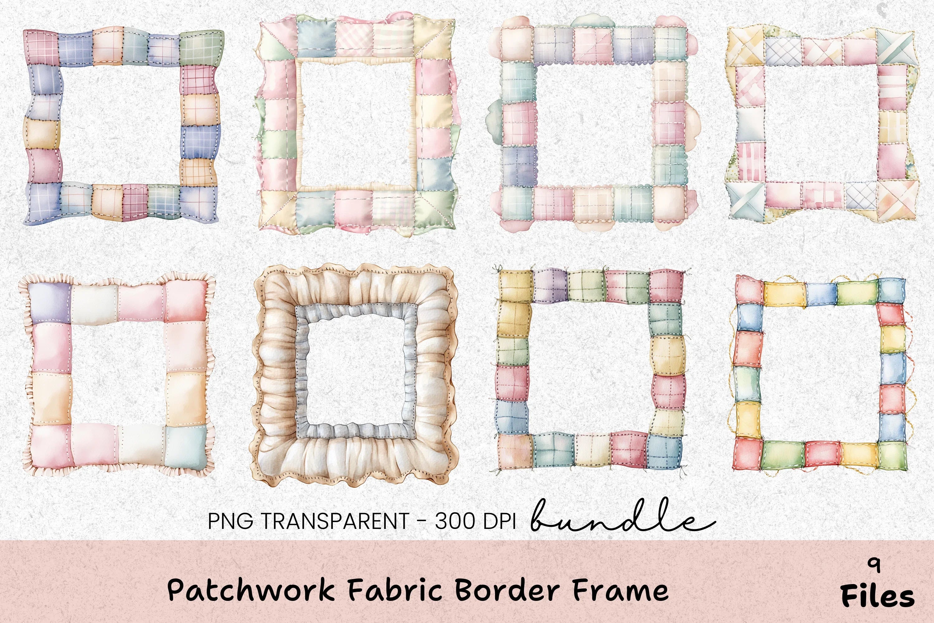 Patchwork Fabric Border Frame Clipart Bundle - CraftNest - Digital Crafting and Art