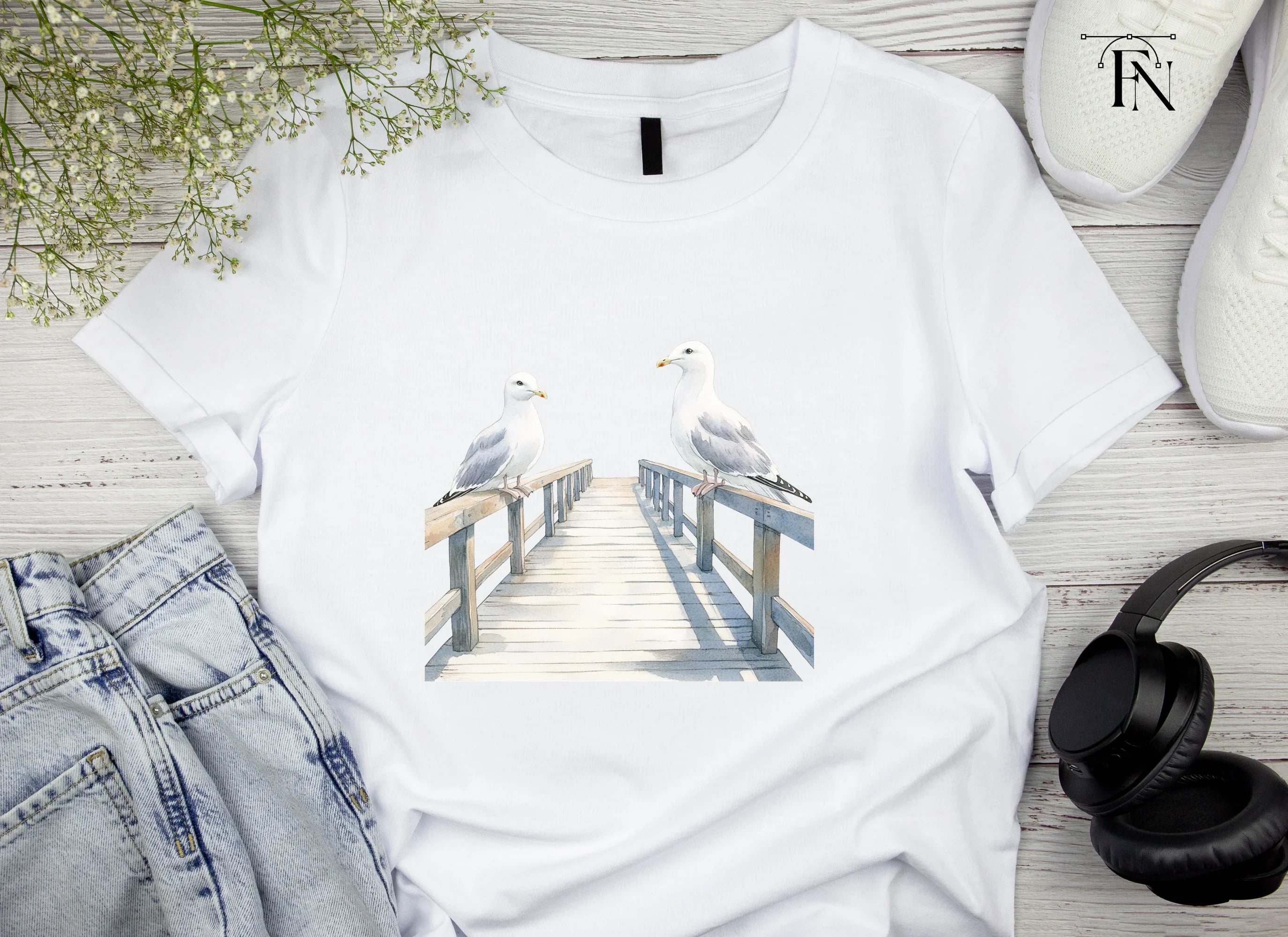Seagulls on Wooden Pier Clipart Bundle