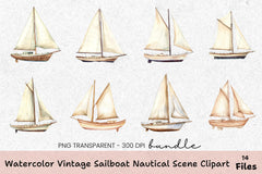 Vintage Sailboat Nautical Scene Clipart Bundle - CraftNest - Digital Crafting and Art