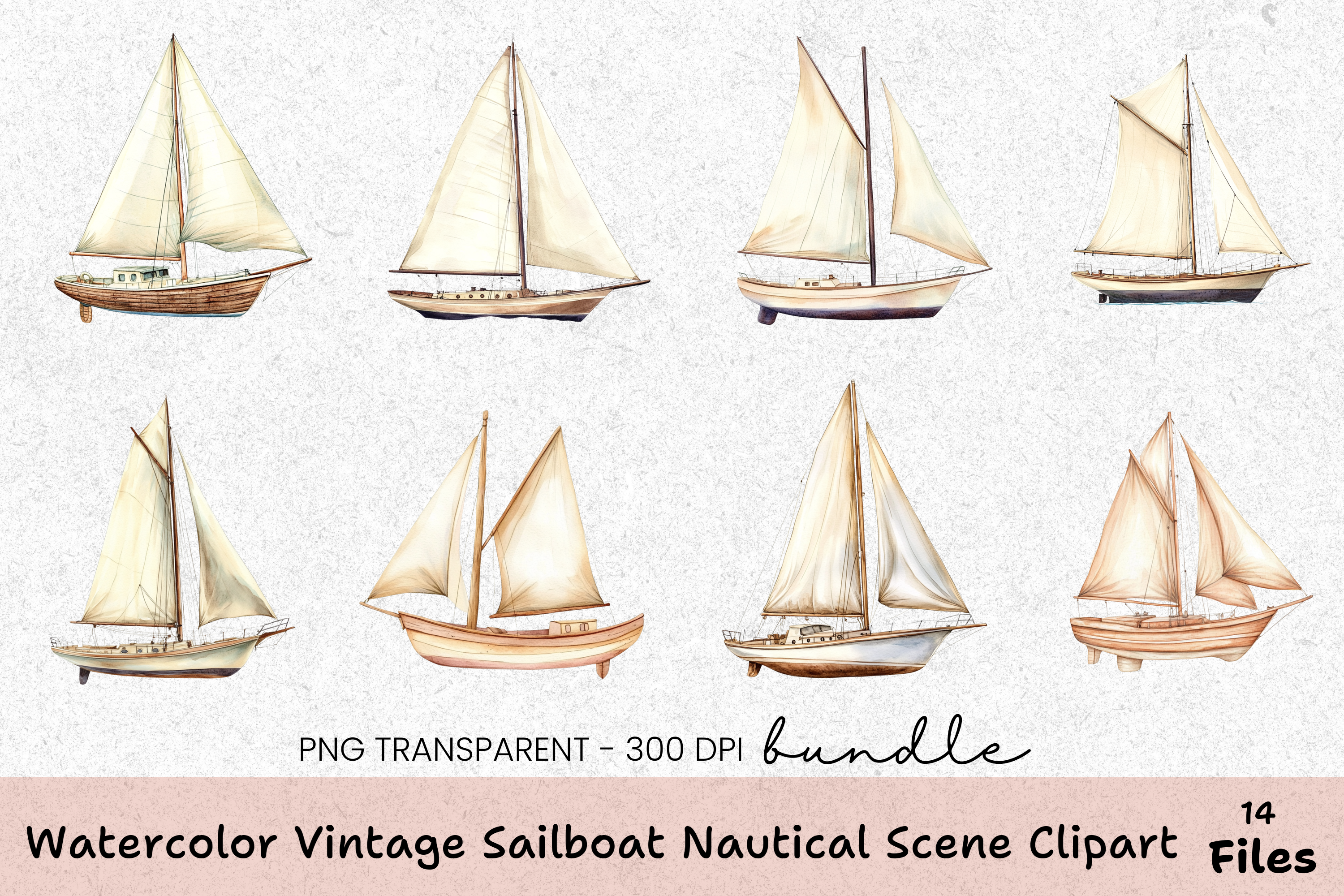 Vintage Sailboat Nautical Scene Clipart Bundle