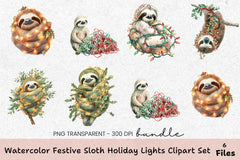 Festive Sloth Holiday Lights Clipart Bundle - CraftNest - Digital Crafting and Art