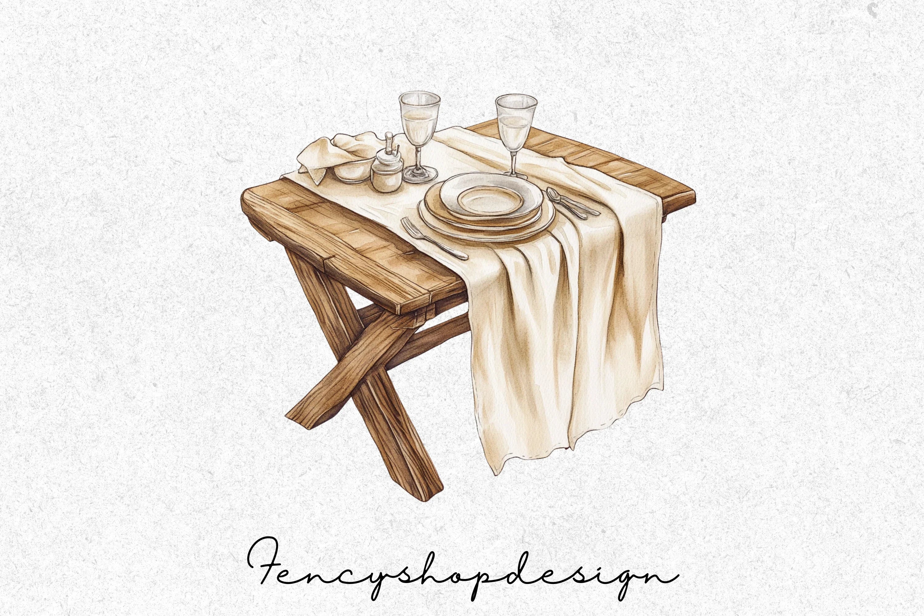 Rustic Wooden Tables Clipart Bundle