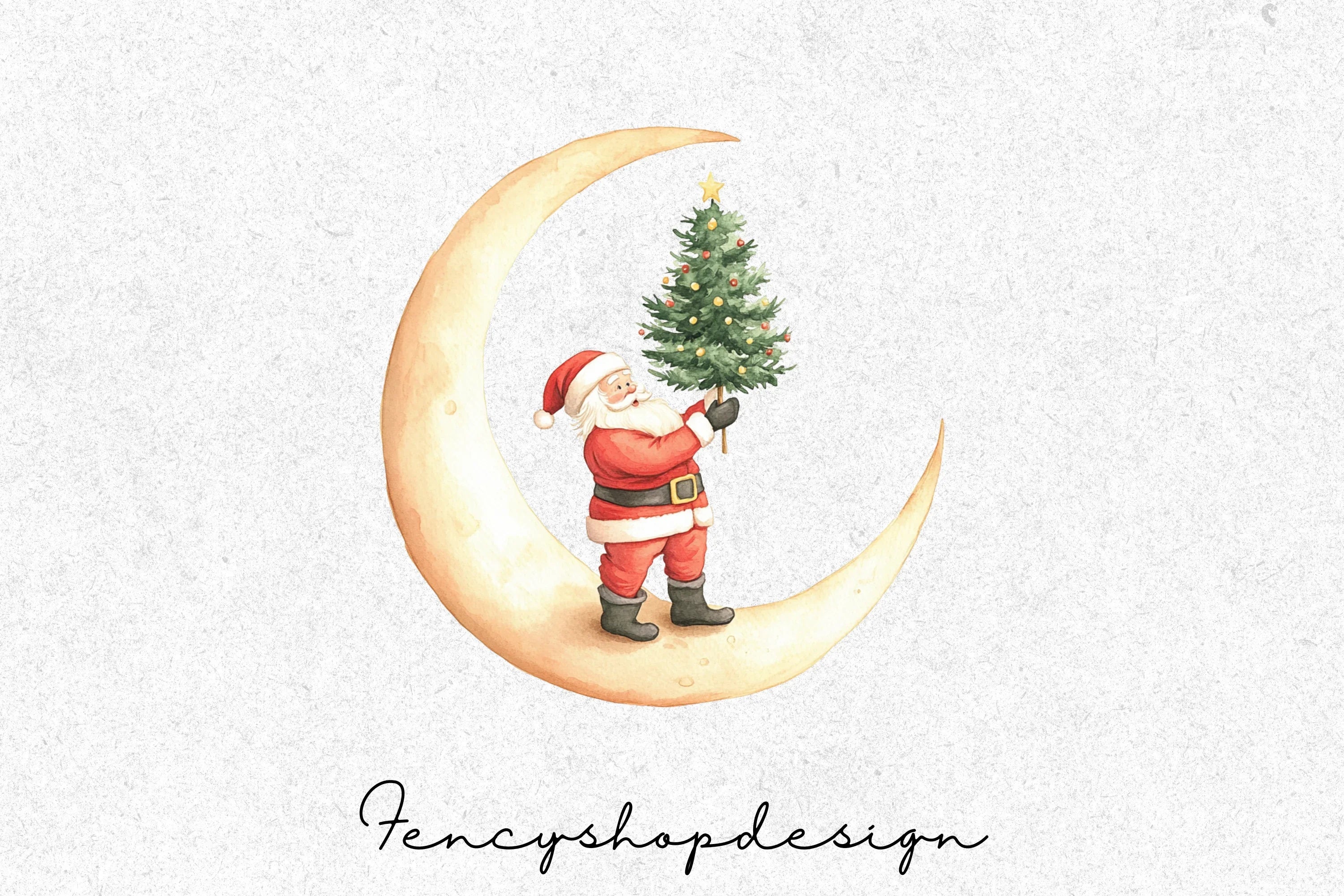 Sleeping Santa Moon Sleigh Clipart Bundle