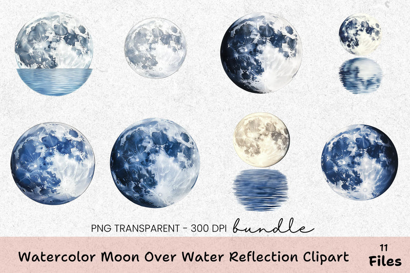 Moon Over Water Reflection Clipart Bundle - CraftNest - Digital Crafting and Art