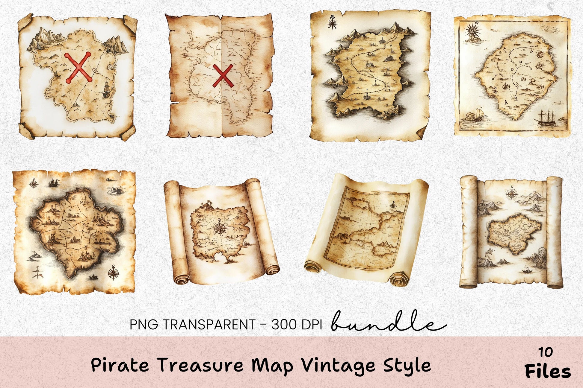 Vintage Pirate Treasure Map Clipart Bundle - CraftNest - Digital Crafting and Art