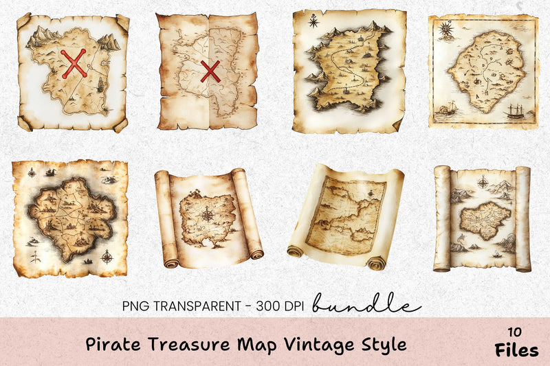 Vintage Pirate Treasure Map Clipart Bundle - CraftNest - Digital Crafting and Art