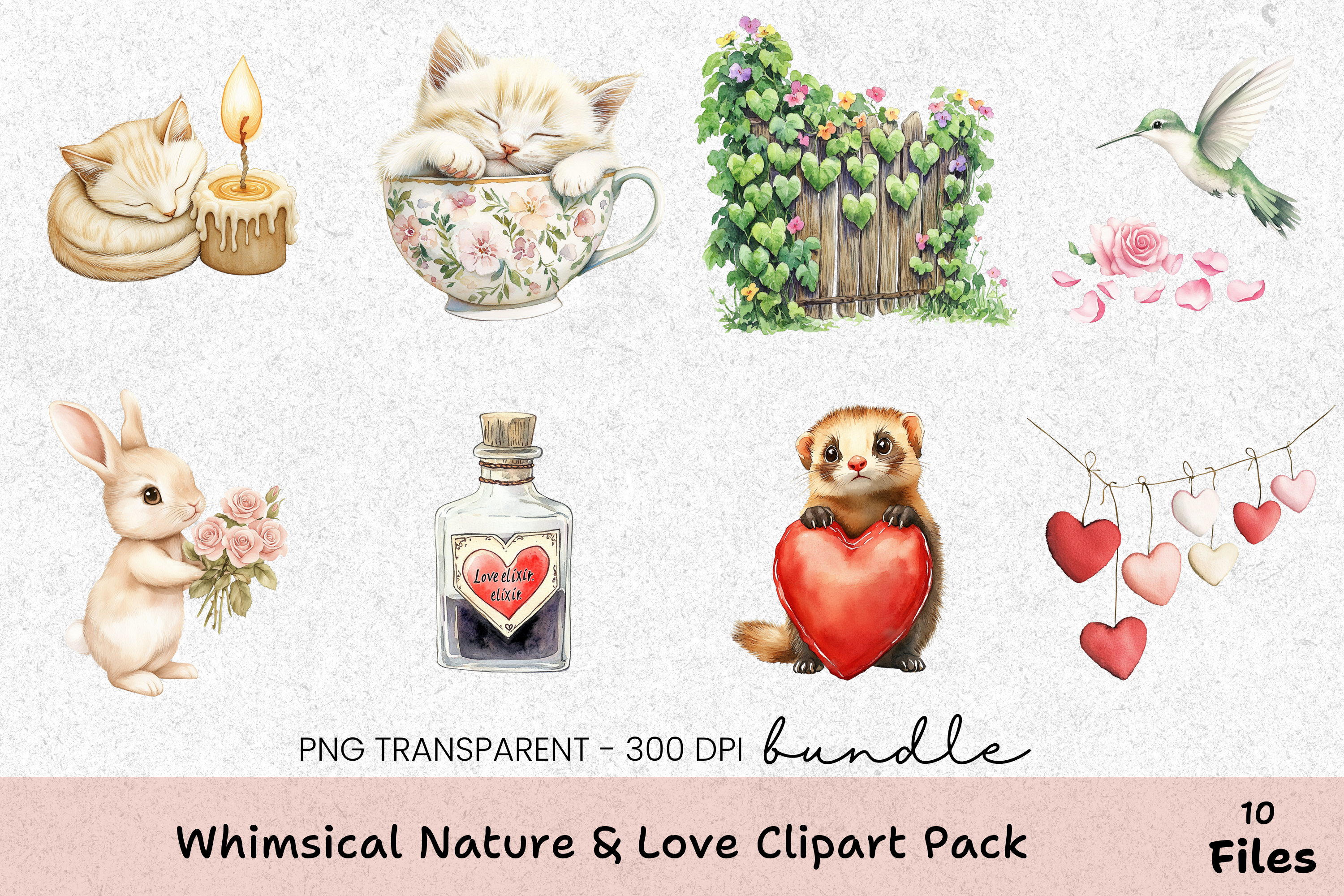 Whimsical Nature & Love Clipart Bundle