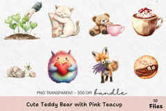 Cute Teddy Bear with Pink Teacup Clipart Bundle - CraftNest - Digital Crafting and Art
