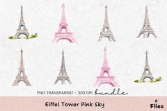 Eiffel Tower Pink Sky Clipart Bundle - CraftNest - Digital Crafting and Art