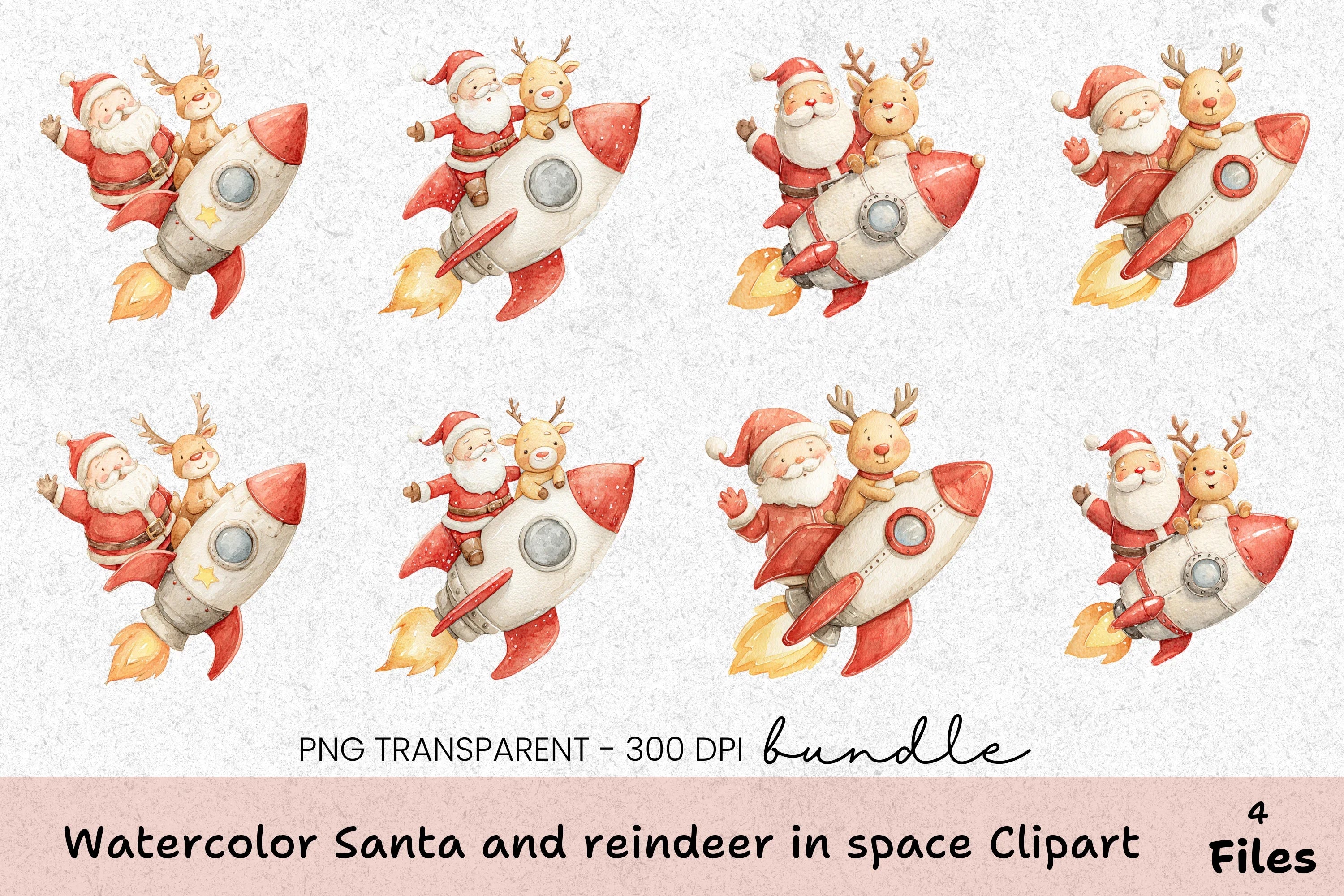 Santa and Reindeer in Space Clipart Bundle - CraftNest - Digital Crafting and Art