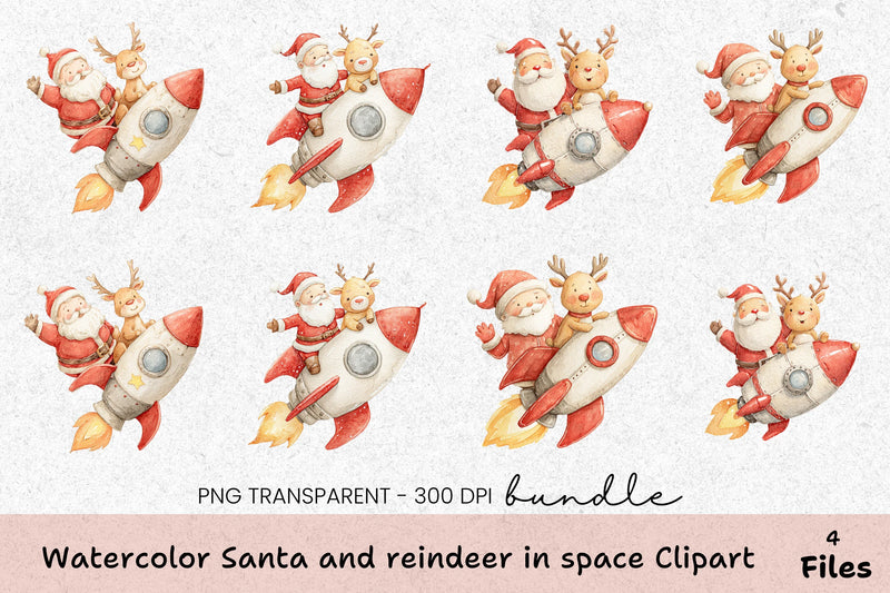 Santa and Reindeer in Space Clipart Bundle - CraftNest - Digital Crafting and Art