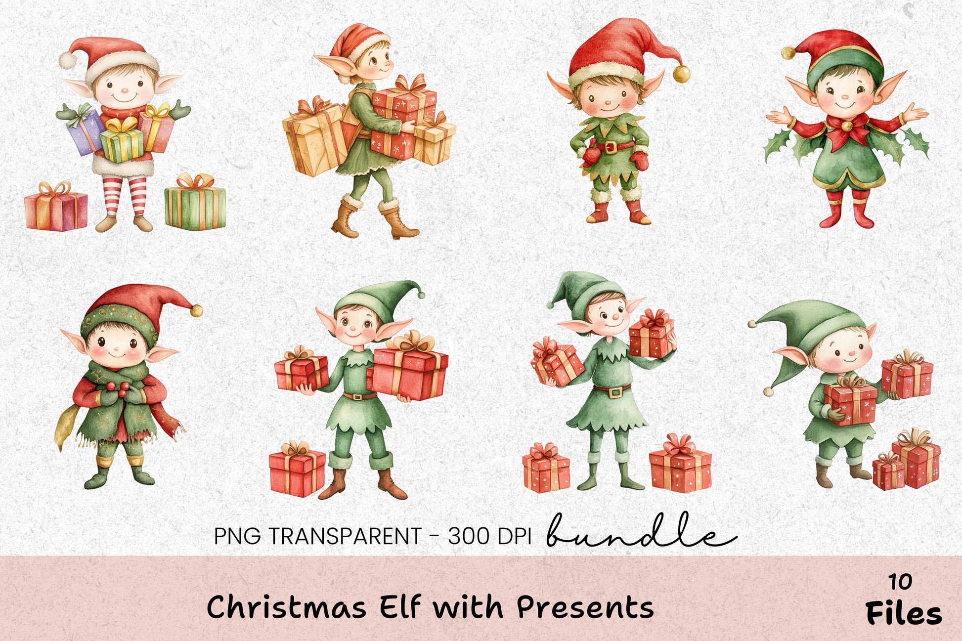Christmas Elf with Presents Clipart Bundle - CraftNest - Digital Crafting and Art