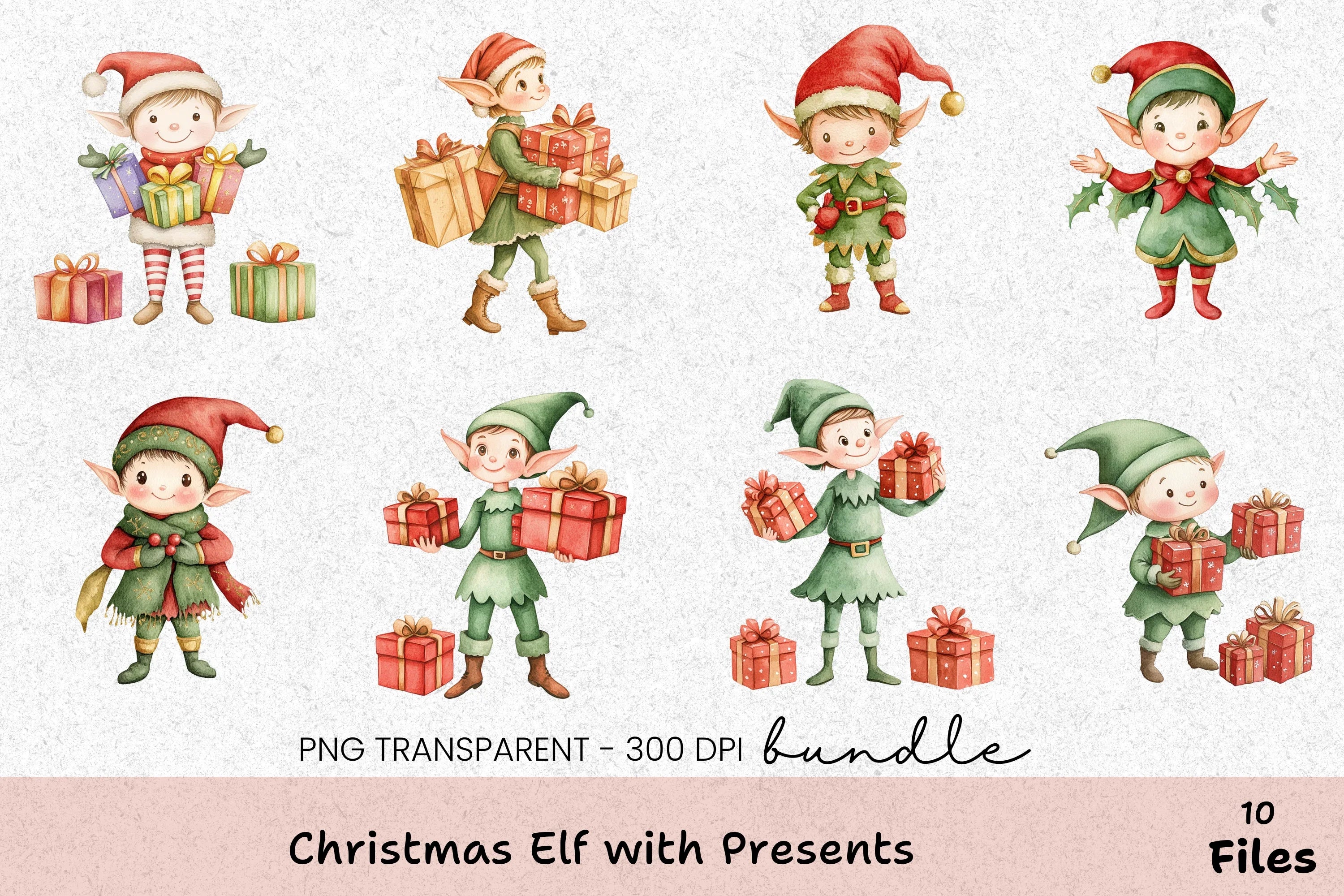 Christmas Elf with Presents Clipart Bundle - CraftNest - Digital Crafting and Art