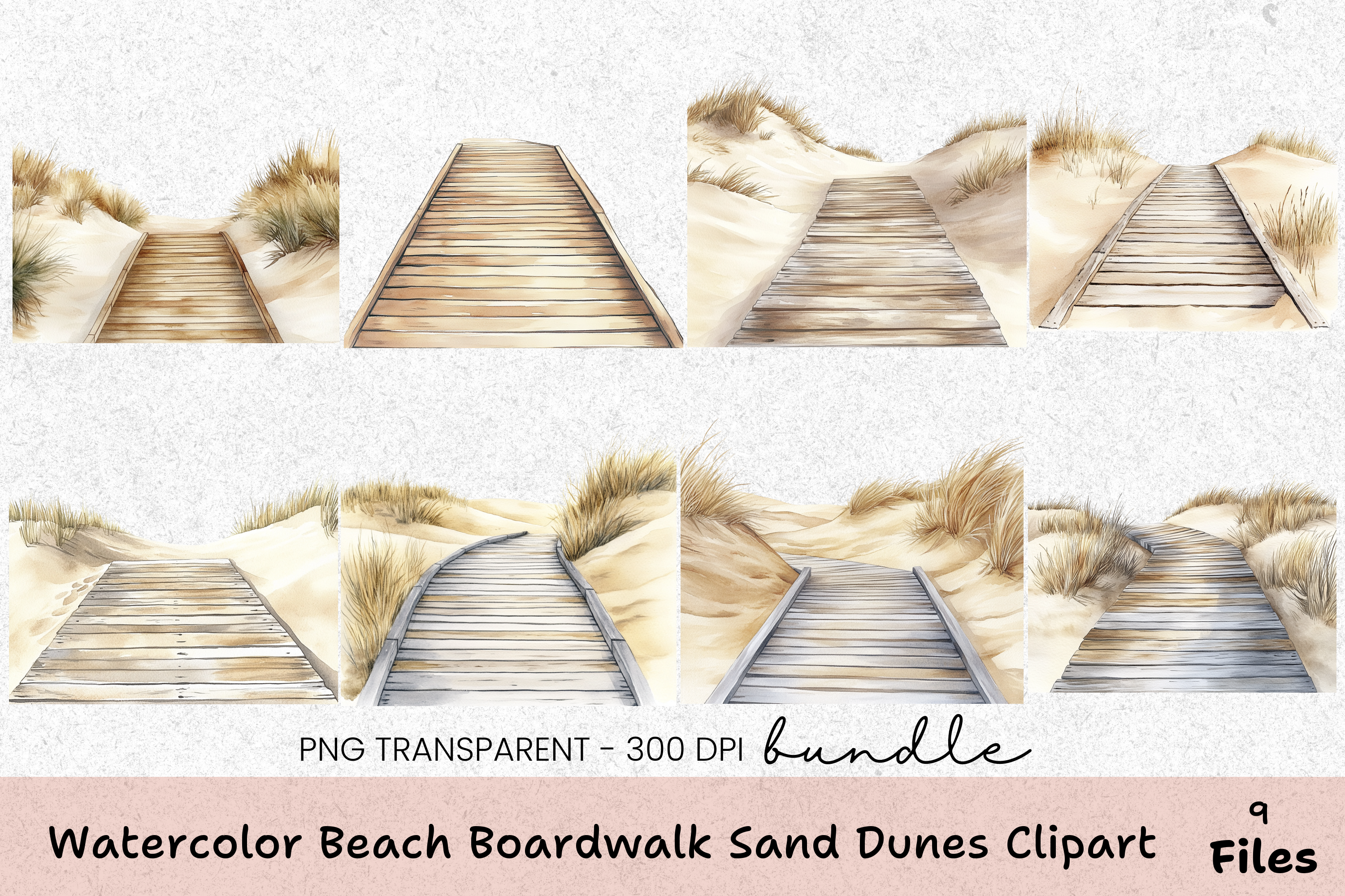 Beach Boardwalk Sand Dunes Clipart Bundle