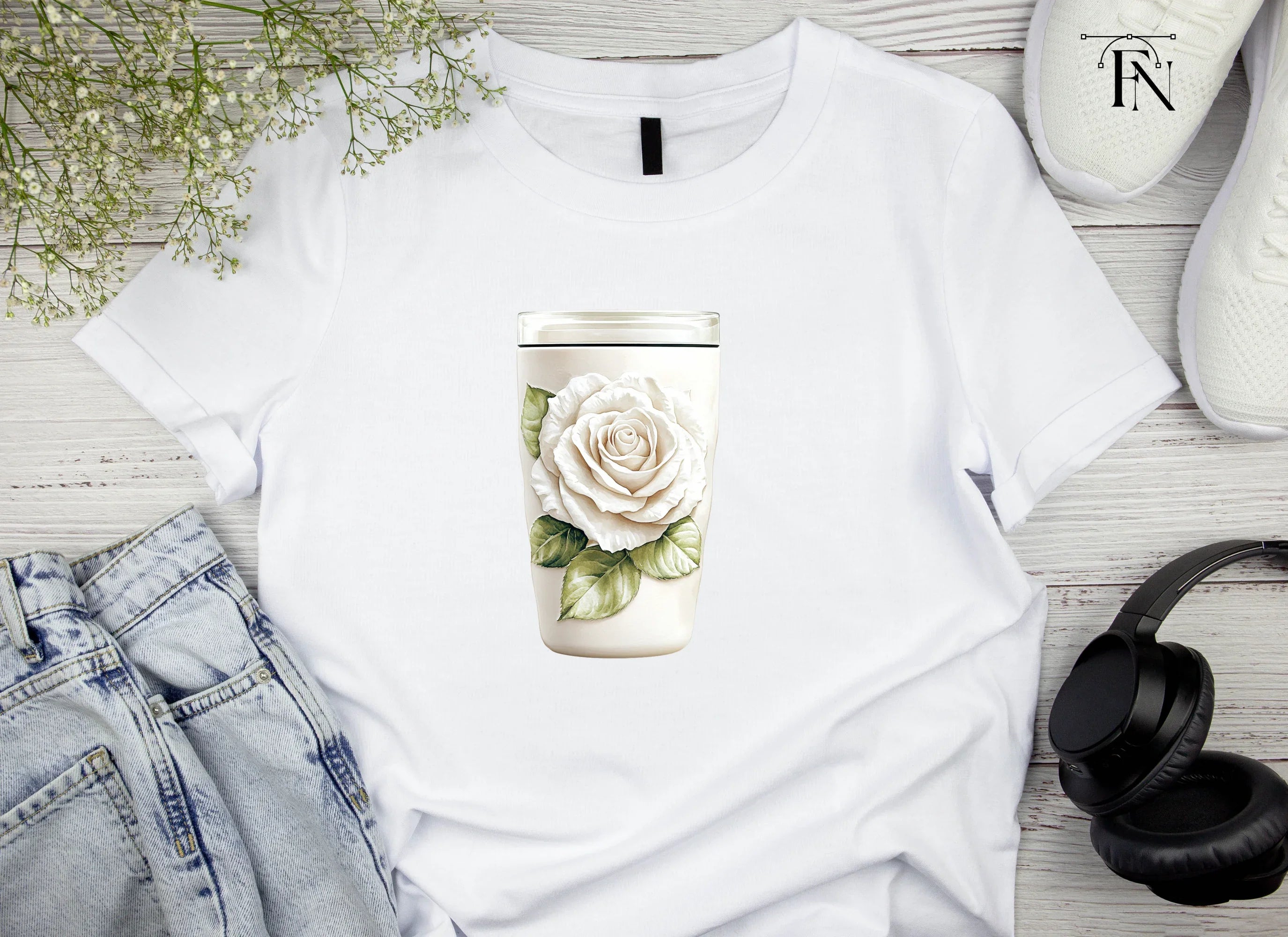 White Rose Tumbler Clipart Bundle