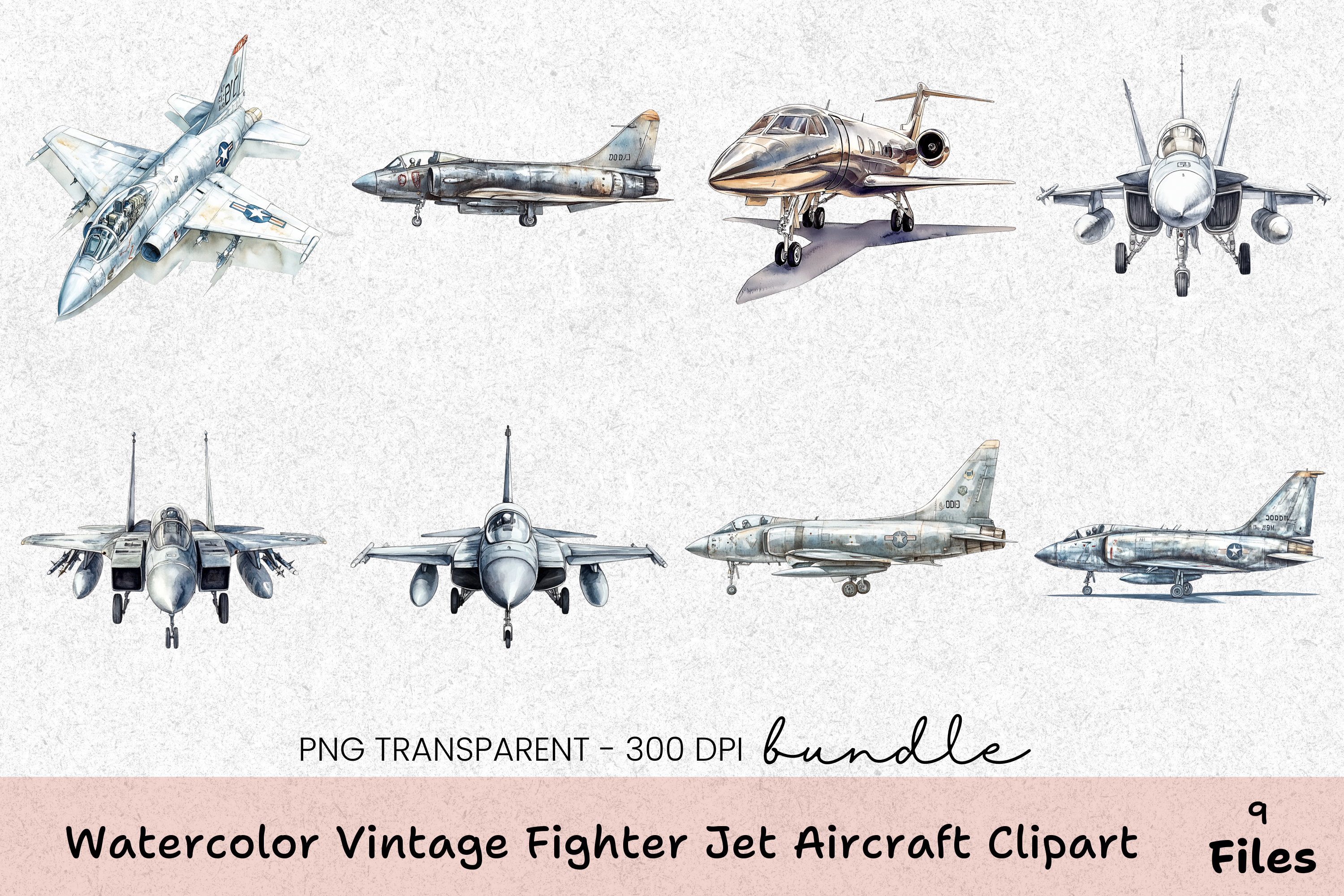 Vintage Fighter Jet Aircraft Clipart Bundle