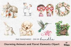 Charming Animals and Floral Elements Clipart Bundle - CraftNest - Digital Crafting and Art