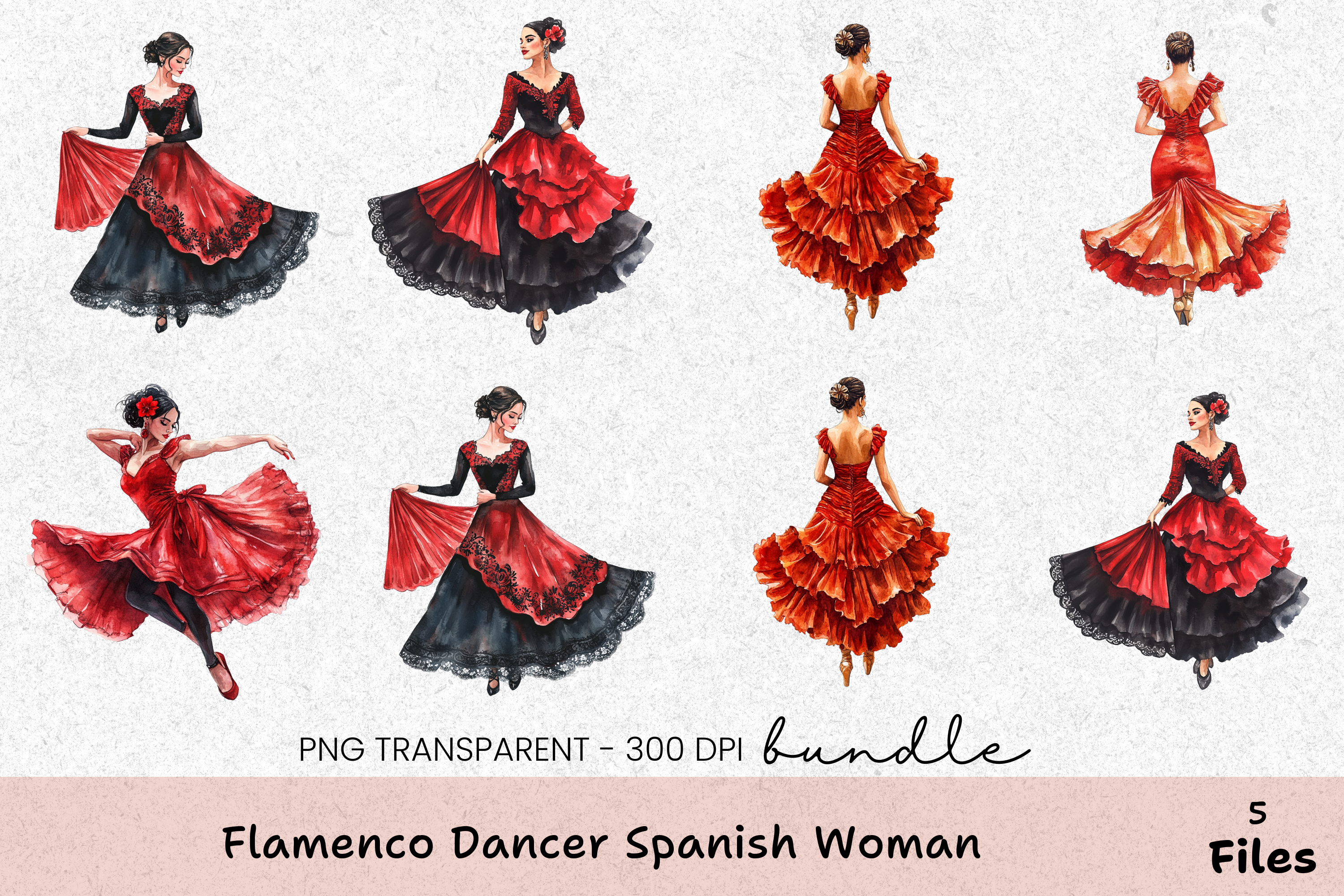 Flamenco Dancer Spanish Woman Clipart Bundle
