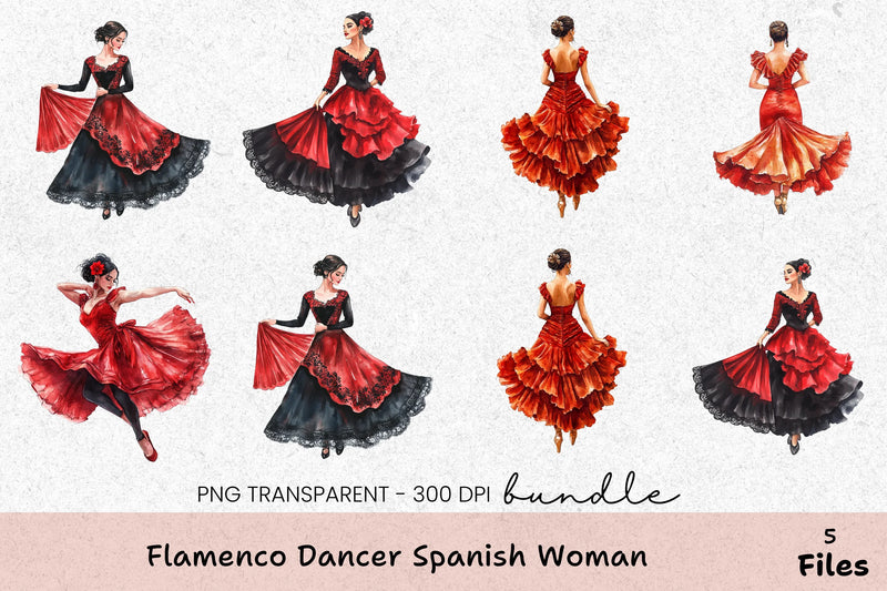 Flamenco Dancer Spanish Woman Clipart Bundle - CraftNest - Digital Crafting and Art
