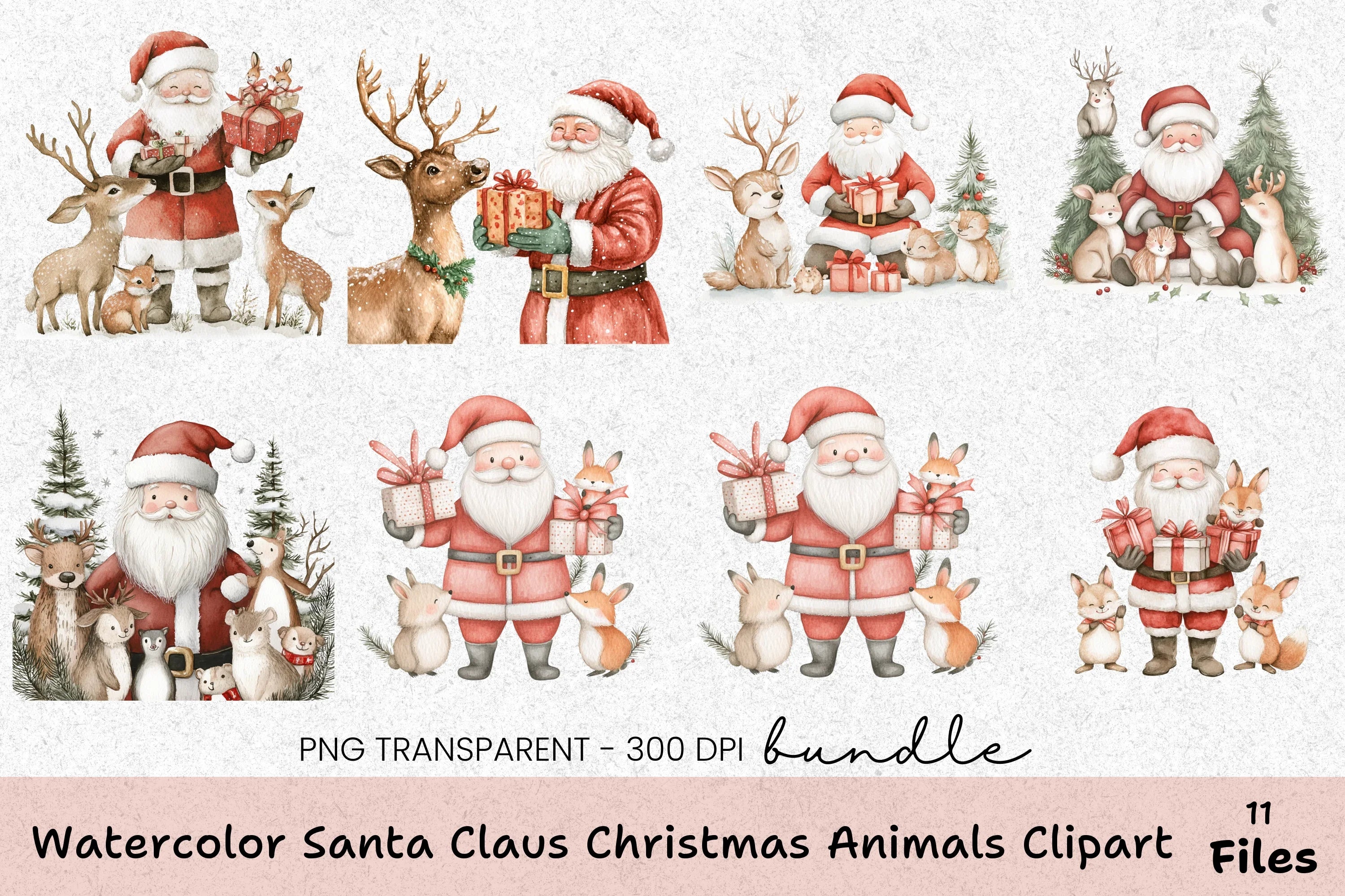 Santa Claus Christmas Animals Clipart Bundle - CraftNest - Digital Crafting and Art