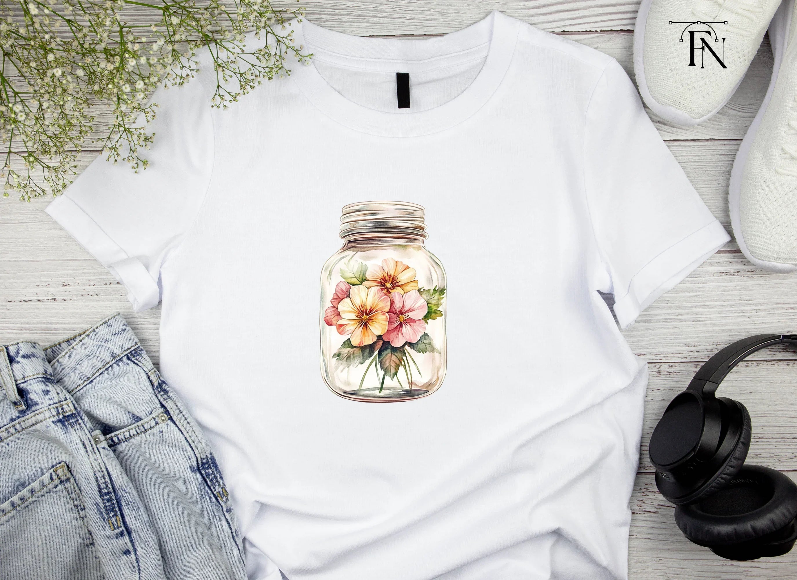 Flowers in Mason Jar Clipart Bundle