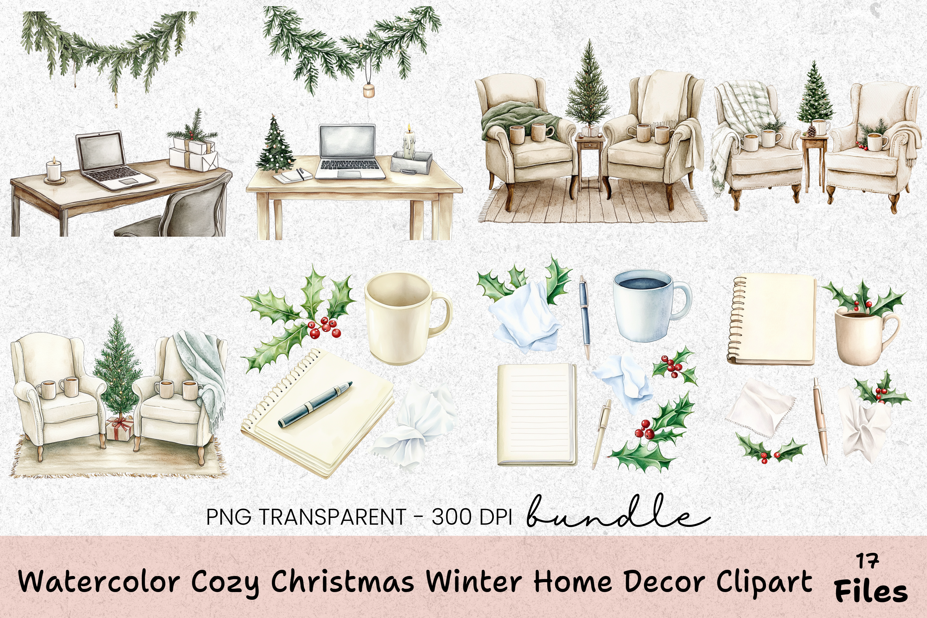 Cozy Christmas Winter Home Decor Clipart Bundle