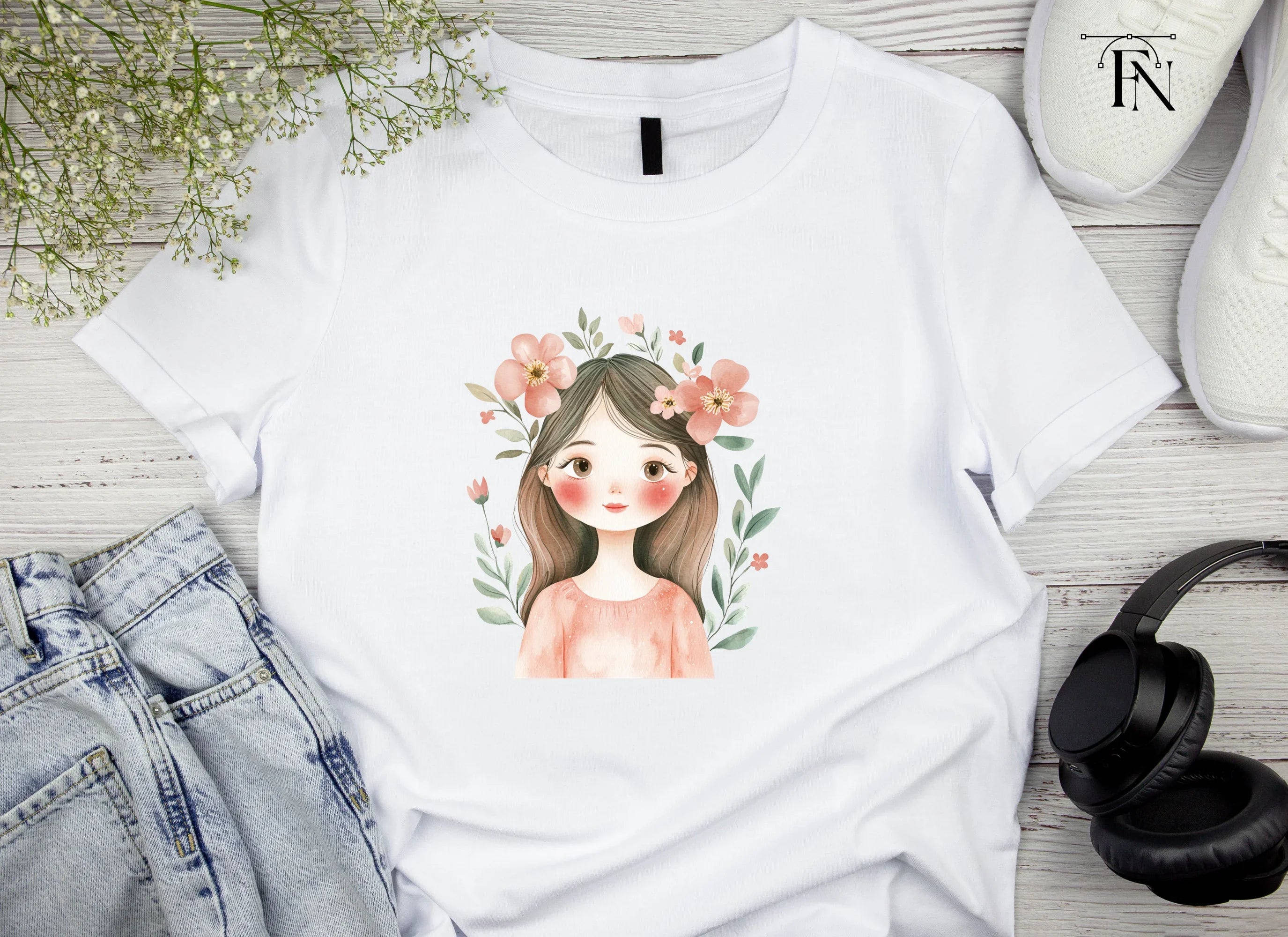 Cute Girls with Flowers Clipart Bundle